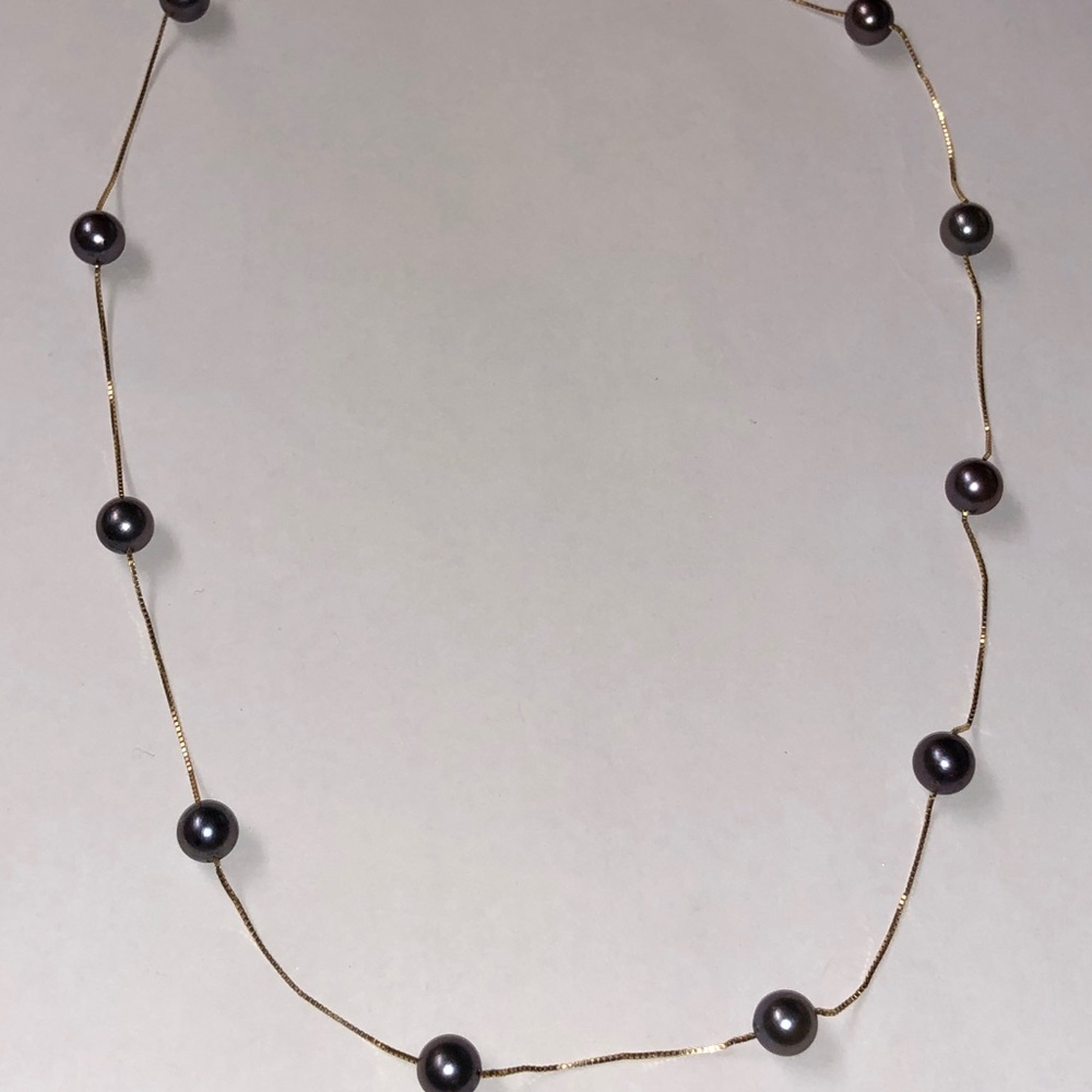 14Kt Gold Gray Pearl Floating Necklace 17" Chain